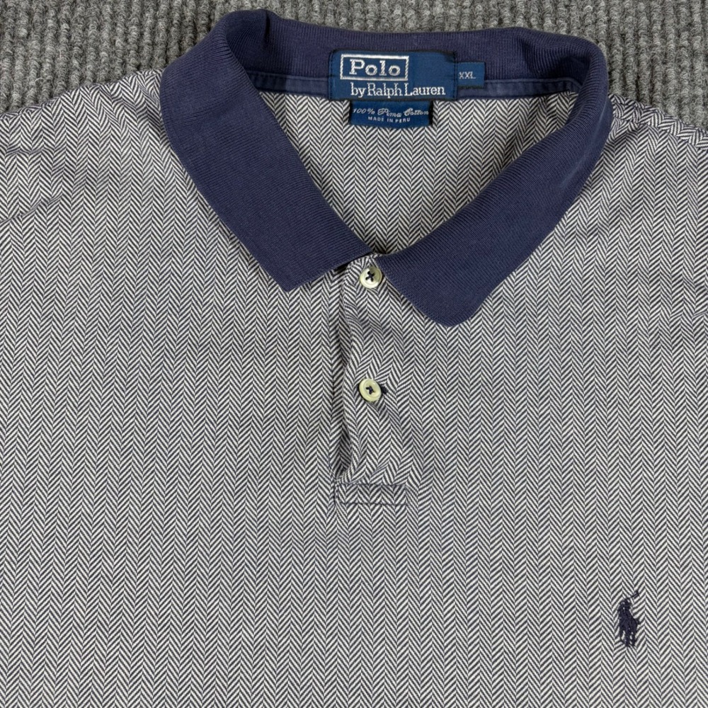 Polo Ralph Lauren Shirt Men's XXL Blue Herringbone Pima Cotton Short Sleeve Polo - Picture 3 of 7